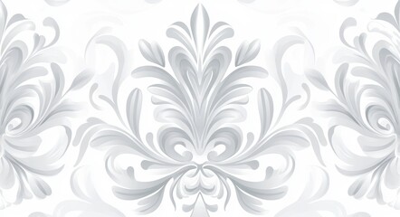 Intricate Damask flower ornament. Seamless modern background. White and grey floral ornament. Graphic pattern for fabric, wallpaper, packaging.