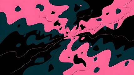 Chaotic Abstract Illustration of Pink, Dark Green, and Black Swirls