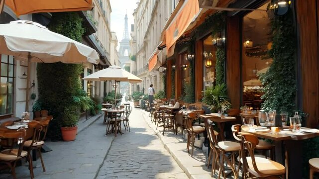 Parisian Street with Outdoor Cafe Seating