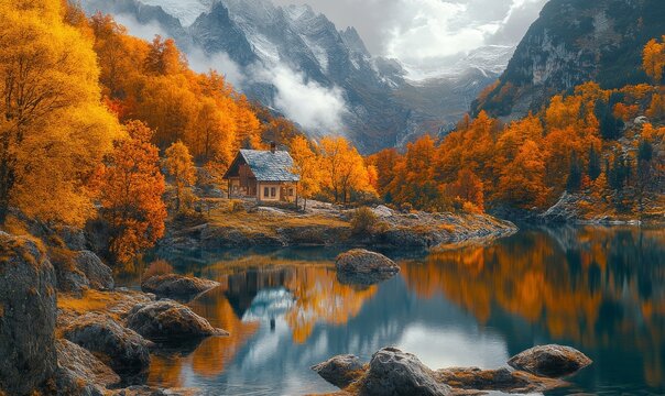 Spectacular autumn scene of Seealpsee lake, Switzerland. Attractive morning view of Swiss Alps. Santis peak reflected in the cool surface of the lake.