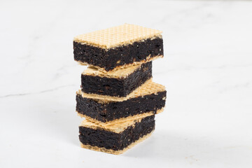 Fitness food. Waffles with prunes. Close-up