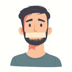 Young guy with a sealed mouth. The man cannot speak Flat illustration