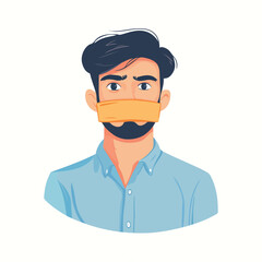 Young guy with a sealed mouth. The man cannot speak Flat illustration