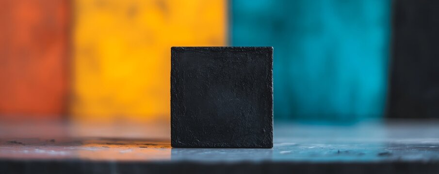 Black cube on colored background, abstract