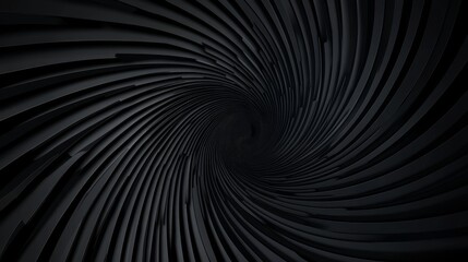 Black abstract geometric spiral star wallpaper background. Elegant minimal subtle dark gray psychedelic sacred geometry polygon vortex backdrop. Technology concept 3D fractal rendering.