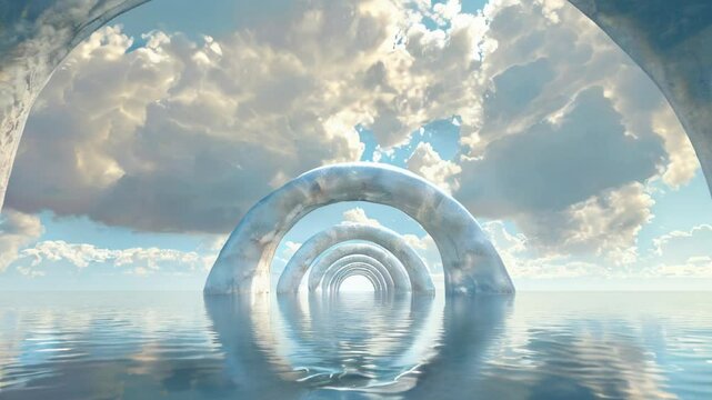 Supernatural arch over water surface