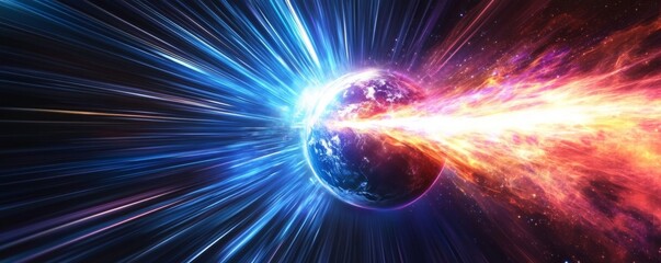 Obraz premium A large, high-contrast planet explodes in space