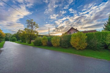 Beatiful sunset in village Kleny, near the Rozkos lake