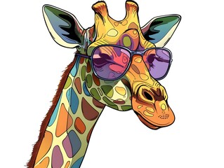 Cartoon colorful giraffe with sunglasses on white background © bvbflo1