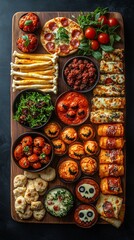 Fototapeta premium Top view of Halloween table with food.