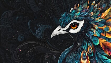 Obraz premium Wallpaper background featuring a colorful peacock bird (Stock)