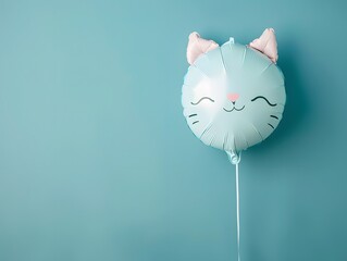 cat face shaped balloon in blue solid backdrop copy space