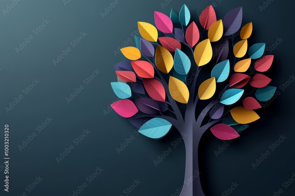 Wall mural a colorful tree illustration background with vibrant leaves hanging from its branches. bright color 