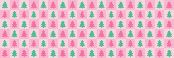 Christmas tree seamless pattern. Cute holiday background with cartoon ornaments. Vector illustration