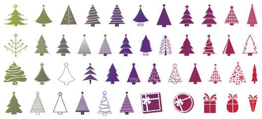 Christmas tree icon collection. Christmas tree and gift icon bundle