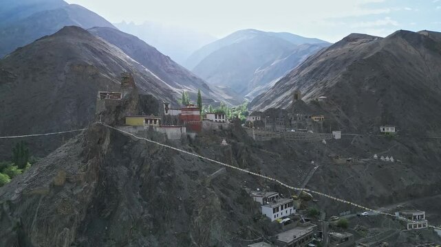 Aerial view of Wanla Monastery, Ladakh, Northern India, Himalayas, India