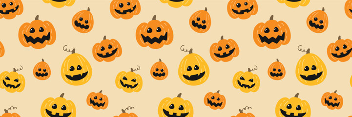 Halloween background with cute pumpkin lanterns. Seamless pattern design. Vector illustration