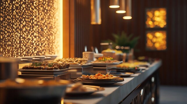 Warm and Inviting Buffet Table in Cozy Restaurant Atmosphere