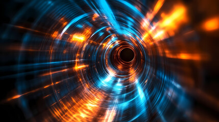 Obraz premium A glowing blue and orange steampunk time vortex tunnel. Steampunk Invention. Illustration