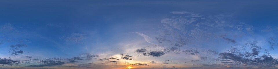 blue evening sky hdri 360 panorama with clouds before sunset with zenith for use in 3d graphics as...