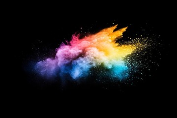 Naklejka premium Abstract splatter of powder on black background. Explosion of powder in motion. Multicolored glitter texture.