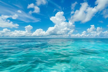 The sky is cloudy and the ocean is blue