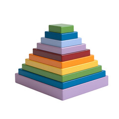 pyramid of colorful wooden blocks is arranged in ascending order of size isolated on transparent background