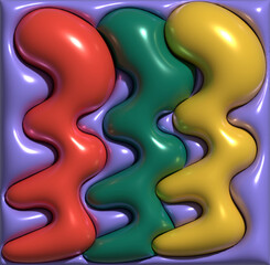 Multicolored inflated figures with shiny surface, 3D rendering illustration