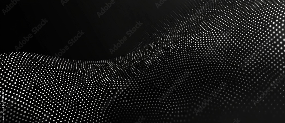 Poster a digital dynamic wave of particles on an abstract black background. a visualization of big data.