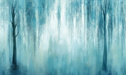 A cracked wall painted with trees and branches with leaves, painted on textured background, photo wallpaper