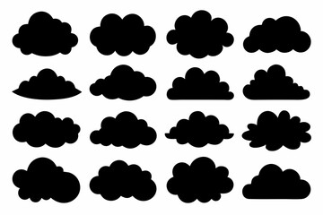 Set of Cloud vectors, vector graphics silhouette black color illustration