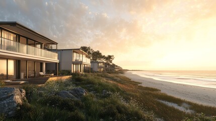 Coastal Luxury Beach Houses Overlooking the Vast Ocean at Sunset