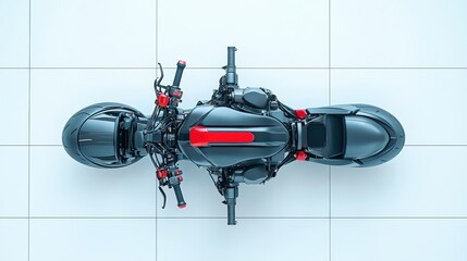 Sleek Black Motorcycle from Above with Red Accents