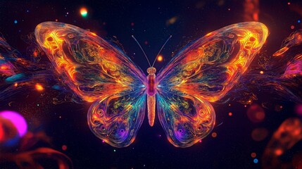 Colorful magical butterfly on a dark background