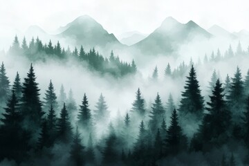 Winter landscape with a pine forest and a snowy landscape. Christmas and New Year greeting card background. Stock.