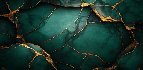 Marble stone textured background wallpaper in gold and green.