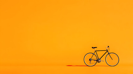 Fototapeta premium A bright orange background with a lone vintage bicycle leaning against nothing. Bicycle on an orange background.