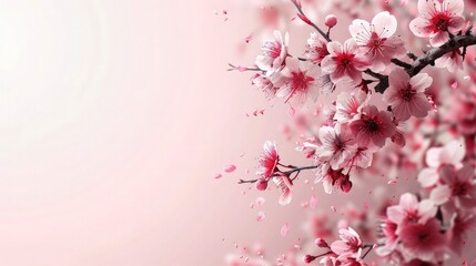 Cherry blossoms on soft color background, romantic feminine composition, wedding invitation concept.