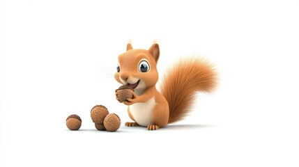 Playful Cartoon Squirrel with Nuts