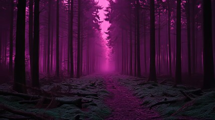 Obraz premium Stock Photographic Image of foggy forest in the night HD 8K wallpaper