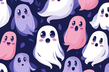 Obraz premium An elegant seamless texture with halloween ghosts, a tiling pattern, and a dark background.
