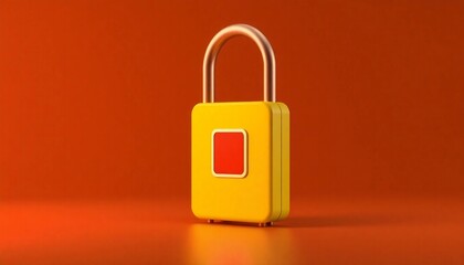Fototapeta premium Yellow Square Padlock with Red Center on Orange Background