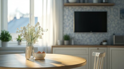 Sunlight Drenched Kitchen Table with Flowers