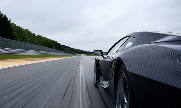 A supercar&rsquo;s carbon fiber rear wing in close-up as it moves
