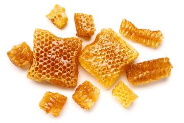 Sweet honeycombs on white background