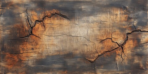Naklejka premium Weathered Wood Texture with Deep Grain and Cracks in Brown and Grey