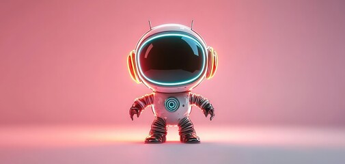 Cute cartoon robot astronaut in a pink background.