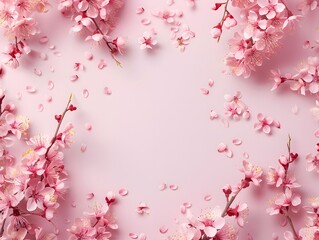 Fototapeta premium Cherry blossom on light pink background.
