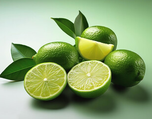 Fresh green lime with slices on the side, creating a fresh and bright look.