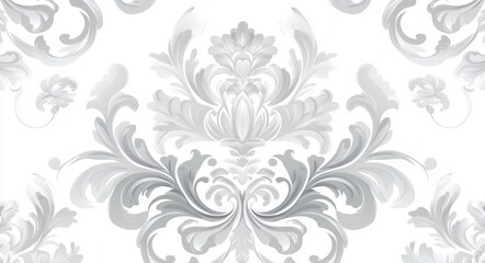 Baroque wallpaper design with seamless modern background. Grey and white floral ornament. Graphic pattern for fabric, wallpaper, product packaging.
